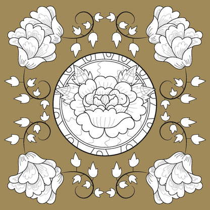 Intricate floral design from an adult flower coloring book by EveryMailBox with detailed petals and leaves