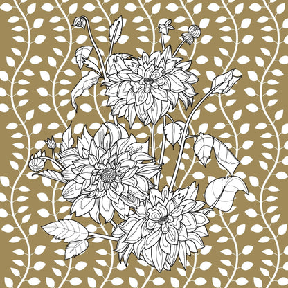 Intricate black and white floral design on patterned background from an adult flower coloring book