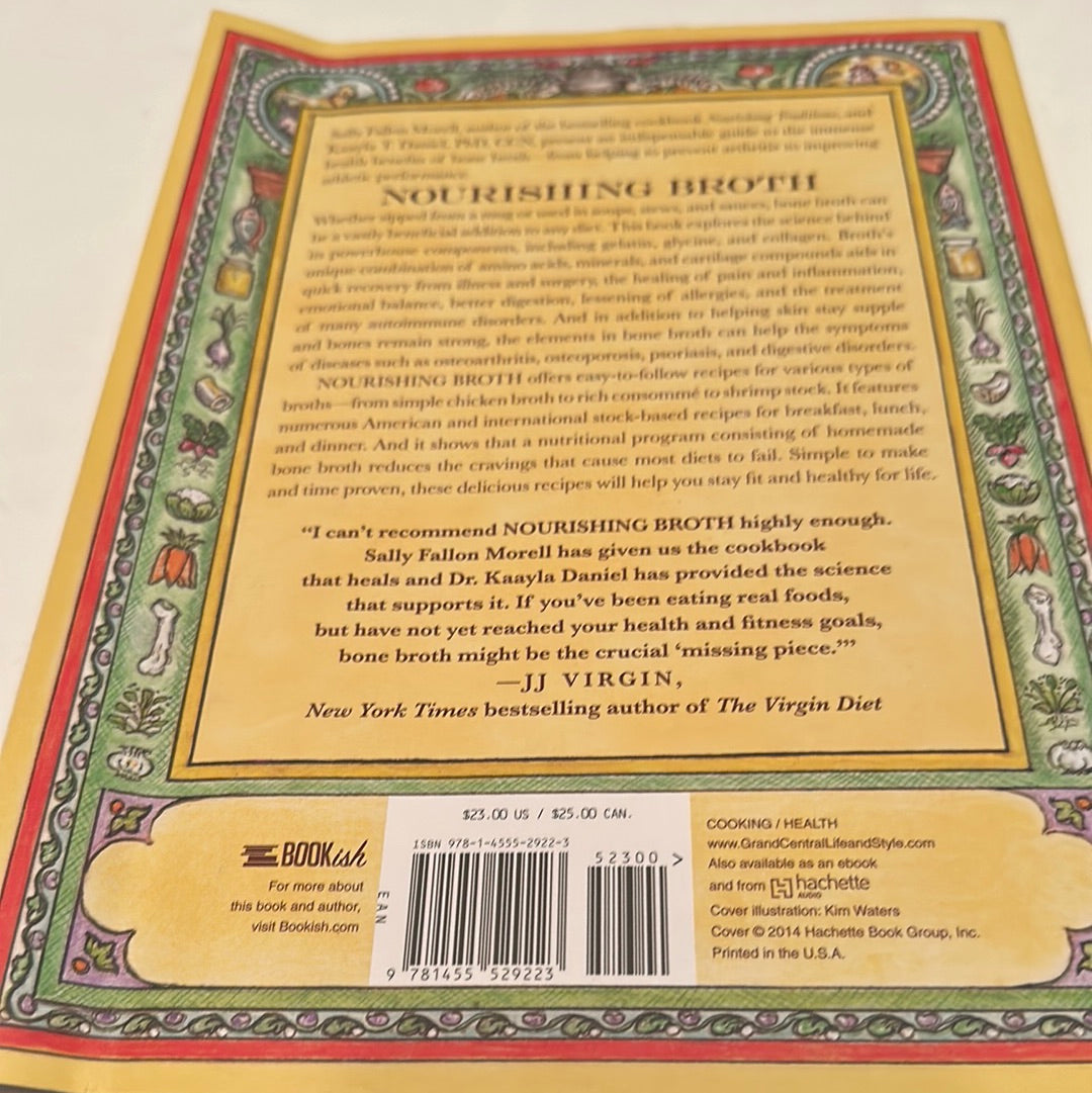 Back cover of EveryMailBox cookbook highlighting easy healthy broth for autoimmune support with endorsements and book details
