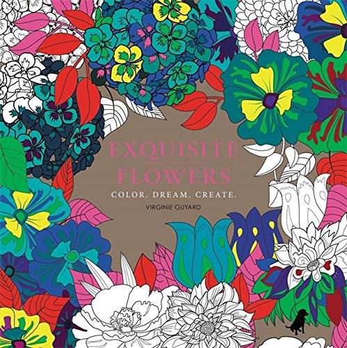 Exquisite Flowers adult flower coloring book cover with colorful and black and white floral illustrations