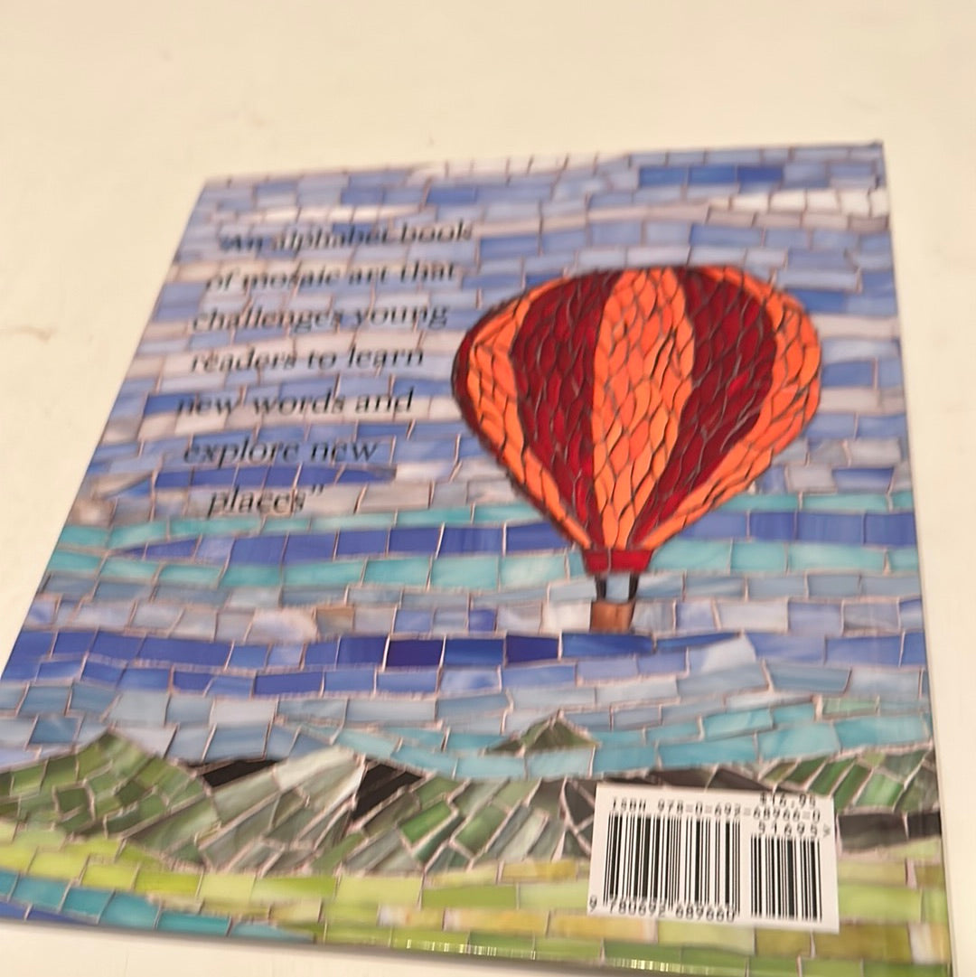 EveryMailBox children's alphabet learning book with colorful hot air balloon mosaic design on back cover