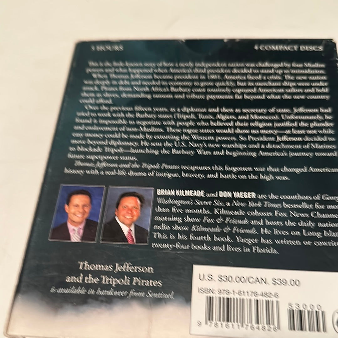 Back cover of audiobook set titled American history audiobooks featuring Thomas Jefferson and the Tripoli Pirates by EveryMailBox