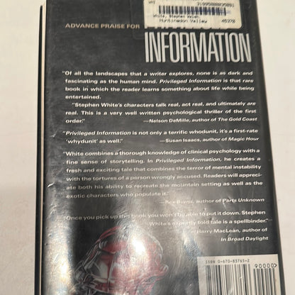 Back cover of Privileged Information Stephen White book featuring reviews and barcode