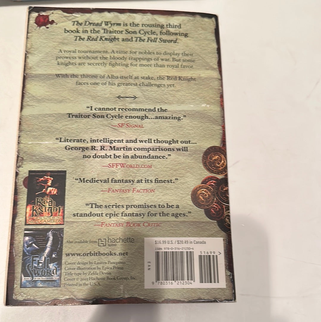 Back cover of The Dread Wyrm book by EveryMailBox featuring reviews and synopsis of the Traitor Son Cycle series