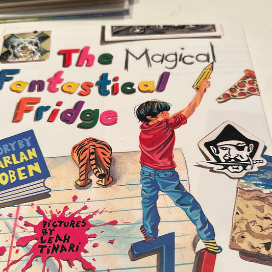 The Magical Fantastical Fridge book cover with colorful title, child drawing, and playful illustrations