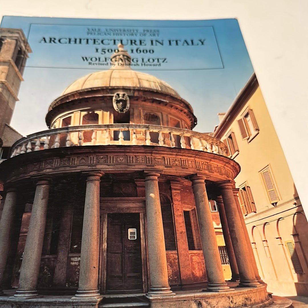 Italian Renaissance architecture book showing classical round building with columns and dome by Wolfgang Lotz